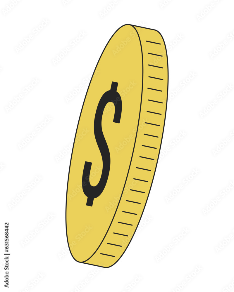 Poster golden coin flat line color isolated vector object. editable clip art image on white background. sim