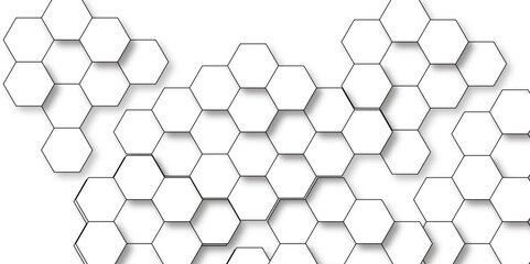 Pattern of white hexagon white abstract hexagon wallpaper or background. 3D Futuristic abstract honeycomb mosaic white background. geometric mesh cell texture. 