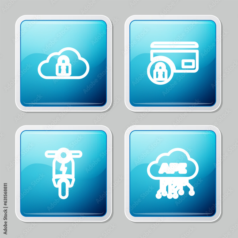 Canvas Prints set line cloud computing lock, credit card with, electric scooter and api interface icon. vector