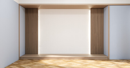 Modern japan style empty room decorated with white slat wall. 3d rendering