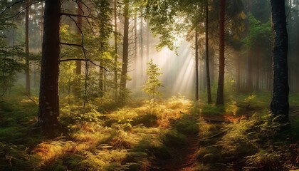 Obraz premium Bright sunny forest trees in full summer colour