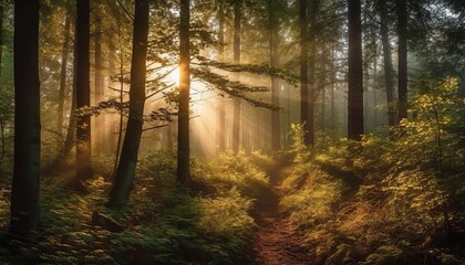 Bright sunny forest trees in full summer colour