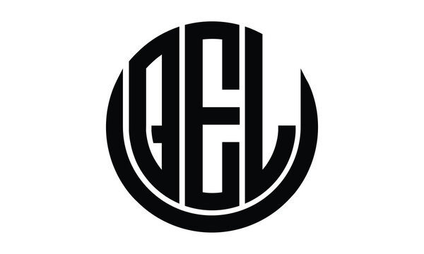 QEL shield in circle logo design vector template. lettermrk, wordmark, monogram symbol on white background.	