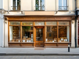 Fototapeta na wymiar Retro charming storefront with wood carpentry and an elegant vintage feel, generative AI