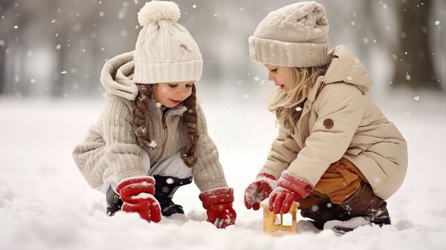 Children playing in the snow. This is a fun moment