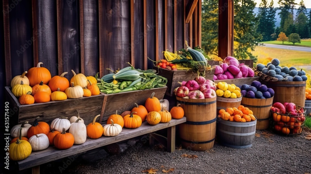 Wall mural Pumpkins and gourds in autumn, harvest plant