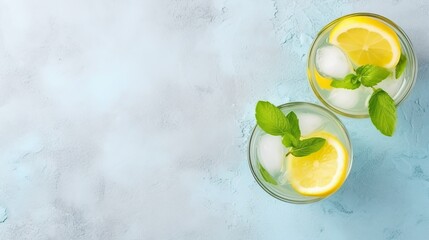 Cold summer lemonade with basil and lemon