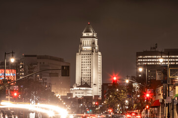 Downtown Los Angeles City Hall at night