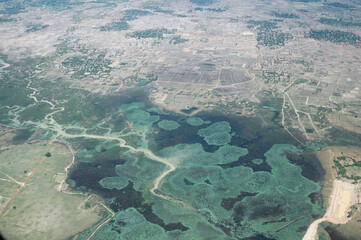 Aerial view of river and lake in Cambodia