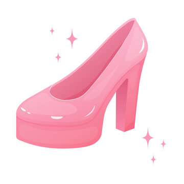 Cartoon pink women's high heel shoes, 00's fashion. Vector illustration.