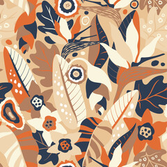Abstract Bird of Paradise Jungle plants pattern - 631573623