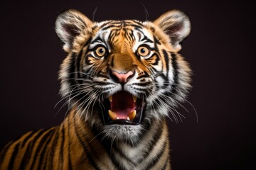 Fototapeta premium Happy surprised tiger with open mouth.