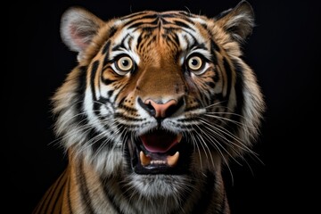 Naklejka premium Happy surprised tiger with open mouth.