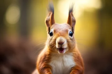Fotobehang Happy surprised squirrel with open mouth. © vlntn