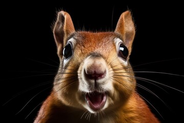 Happy surprised squirrel with open mouth.