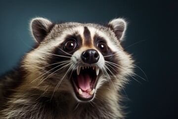 Fototapeta premium Funny surprised raccoon with open mouth.