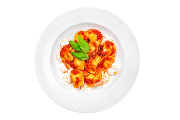 ravioli seafood tomato sauce italian food second course meal food snack on the table copy space food background rustic top view