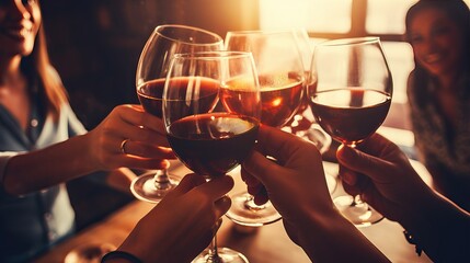 Hands holding a glass of wine, Friend having a toast