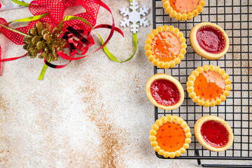 cookies christmas sweets jelly filling holidays dessert christmas treat new year holiday mood snack on the table copy space food background rustic top view