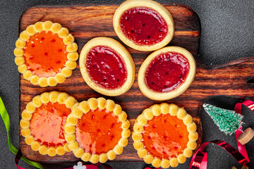 cookies christmas sweets jelly filling holidays dessert christmas treat new year holiday mood snack on the table copy space food background rustic top view