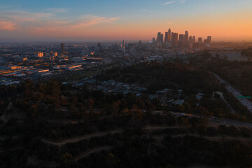 Fototapeta na wymiar Sunset with the Los Angeles City Skyline in the distance