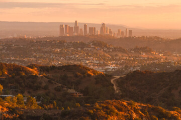 Sunset with the Los Angeles City Skyline in the distance