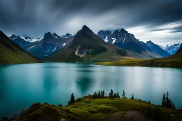  Panaromic view of the lake in mountains