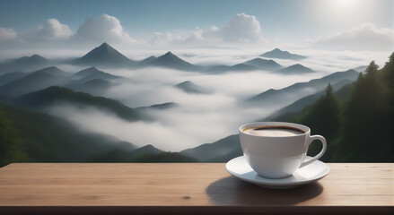 cup of coffee on the mountain,ganerative AI