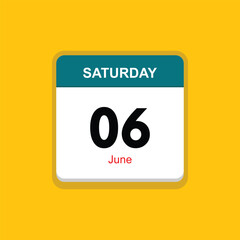 june 06 saturday icon with yellow background, calender icon