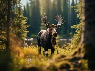Papier Peint photo Orignal Moose in its Natural Habitat, Wildlife Photography, Generative AI
