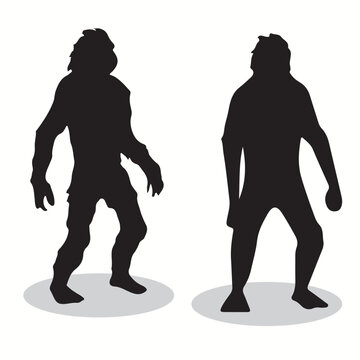 Neanderthal silhouettes and icons. black flat color simple elegant Neanderthal animal vector and illustration.
