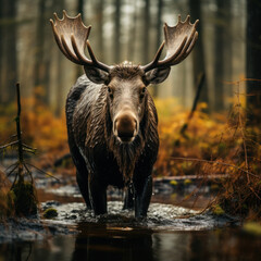 Moose in its Natural Habitat, Wildlife Photography, Generative AI