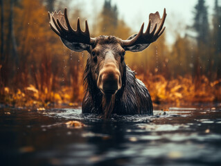 Moose in its Natural Habitat, Wildlife Photography, Generative AI