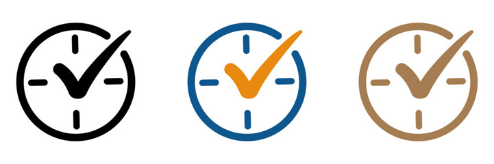 Check mark on clock vector icons. Real time protection vector signs set