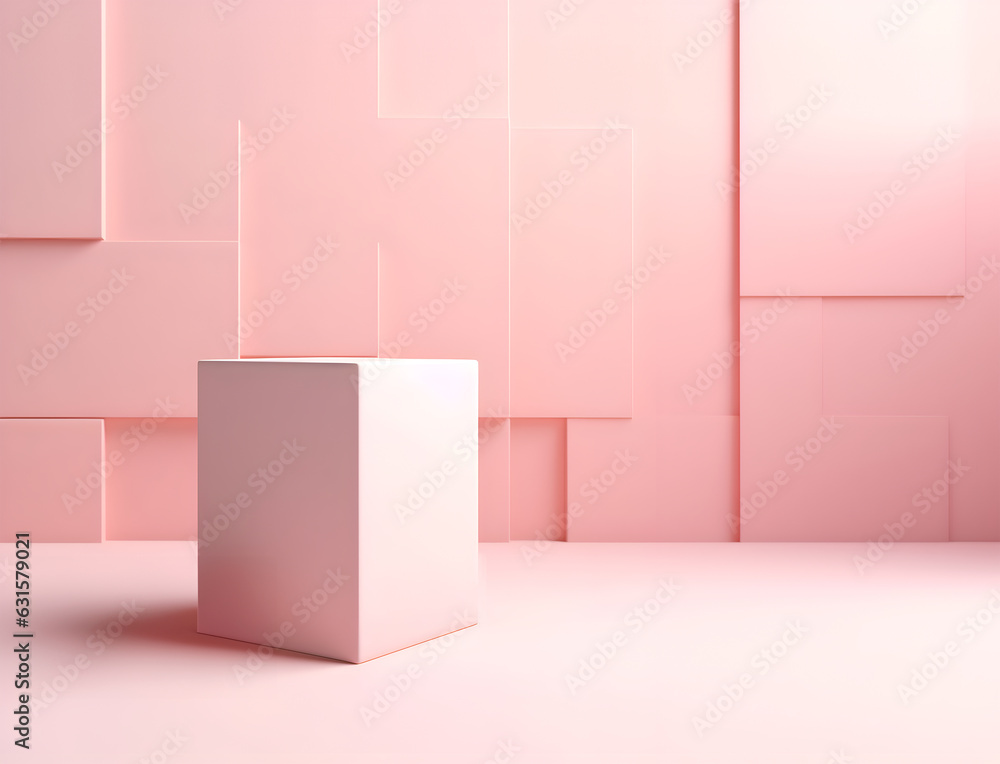 Fototapete abstract minimal concept. pastel pink colour background with cube podium abstract geometric and natu