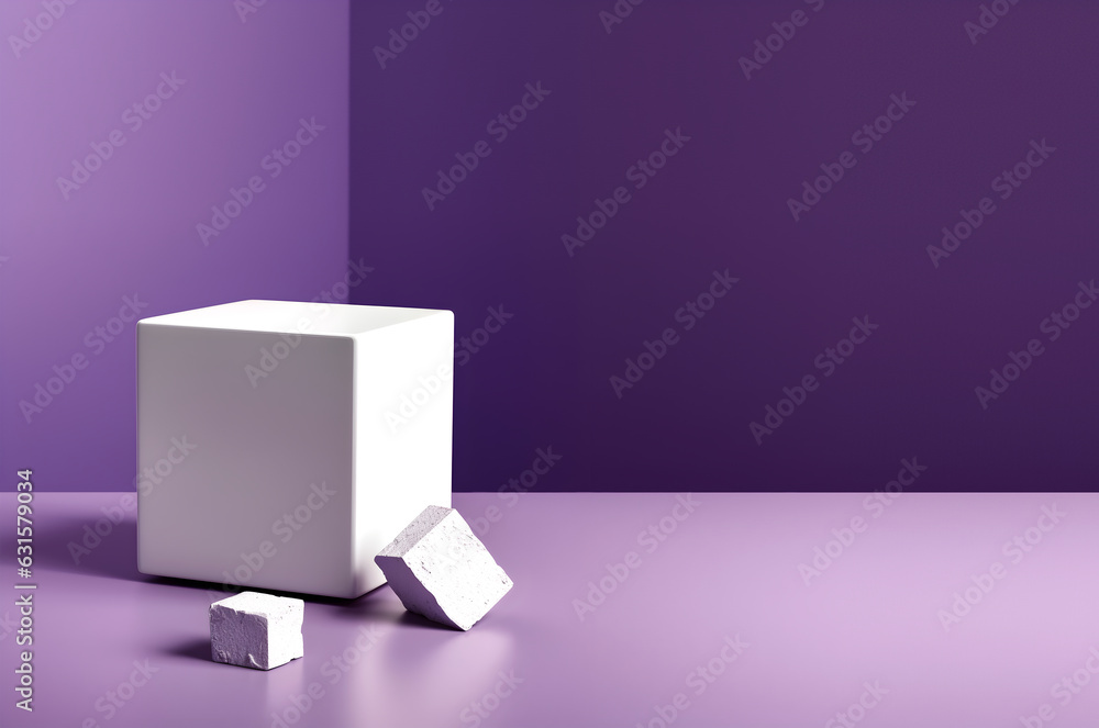 Fototapete abstract minimal concept. violet purple colour background with cube podium abstract geometric and na