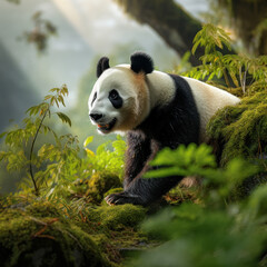 Obraz premium Panda in its Natural Habitat, Wildlife Photography, Generative AI