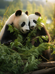 Obraz premium Panda in its Natural Habitat, Wildlife Photography, Generative AI