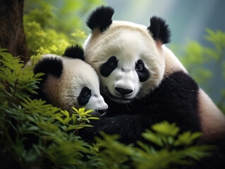 Fototapeta premium Panda in its Natural Habitat, Wildlife Photography, Generative AI