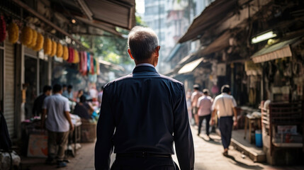 Fototapeta premium backside of business man. urban walk street at business district.