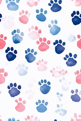 pattern with paw prints isolated on a white background. ai generative.