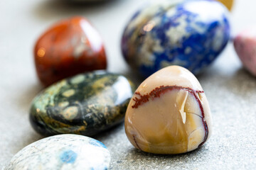 Close Up of Colorful Polished Tumbled Crystals
