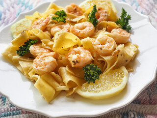 Shrimp with Pasta and Lemon Closeup
