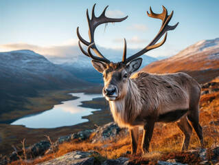 Naklejka na ściany i meble Reindeer in its Natural Habitat, Wildlife Photography, Generative AI