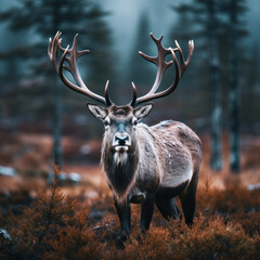 Reindeer in its Natural Habitat, Wildlife Photography, Generative AI