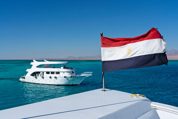 Egyptian flag on tourist yacht, Ras Mohammed National Park, Egypt