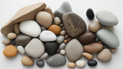 Fototapeta na wymiar a group of rocks on a white surface