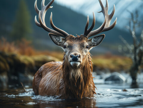 Reindeer in its Natural Habitat, Wildlife Photography, Generative AI