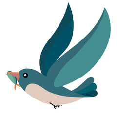 Bird flying with a fish flat style stock vector illustration, bird carrying a pray animal fish stock vector image