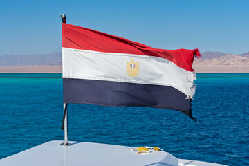 Flag of Egypt on tourist yacht, Ras Mohammed National Park, Egypt